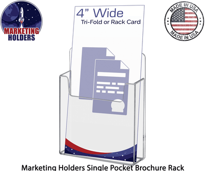 Wall Mount 1 Pocket Trifold Brochure Holder for 4"W Rack Cards