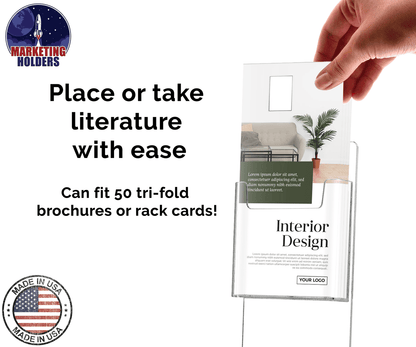Wall Two Pocket Rack Card Holder for 4"W Trifold Literature