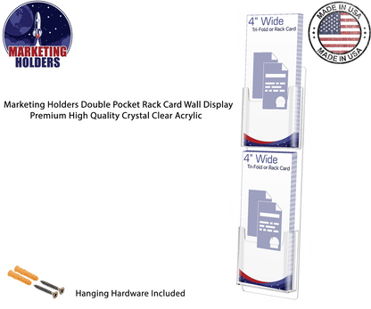 Wall Two Pocket Rack Card Holder for 4"W Trifold Literature