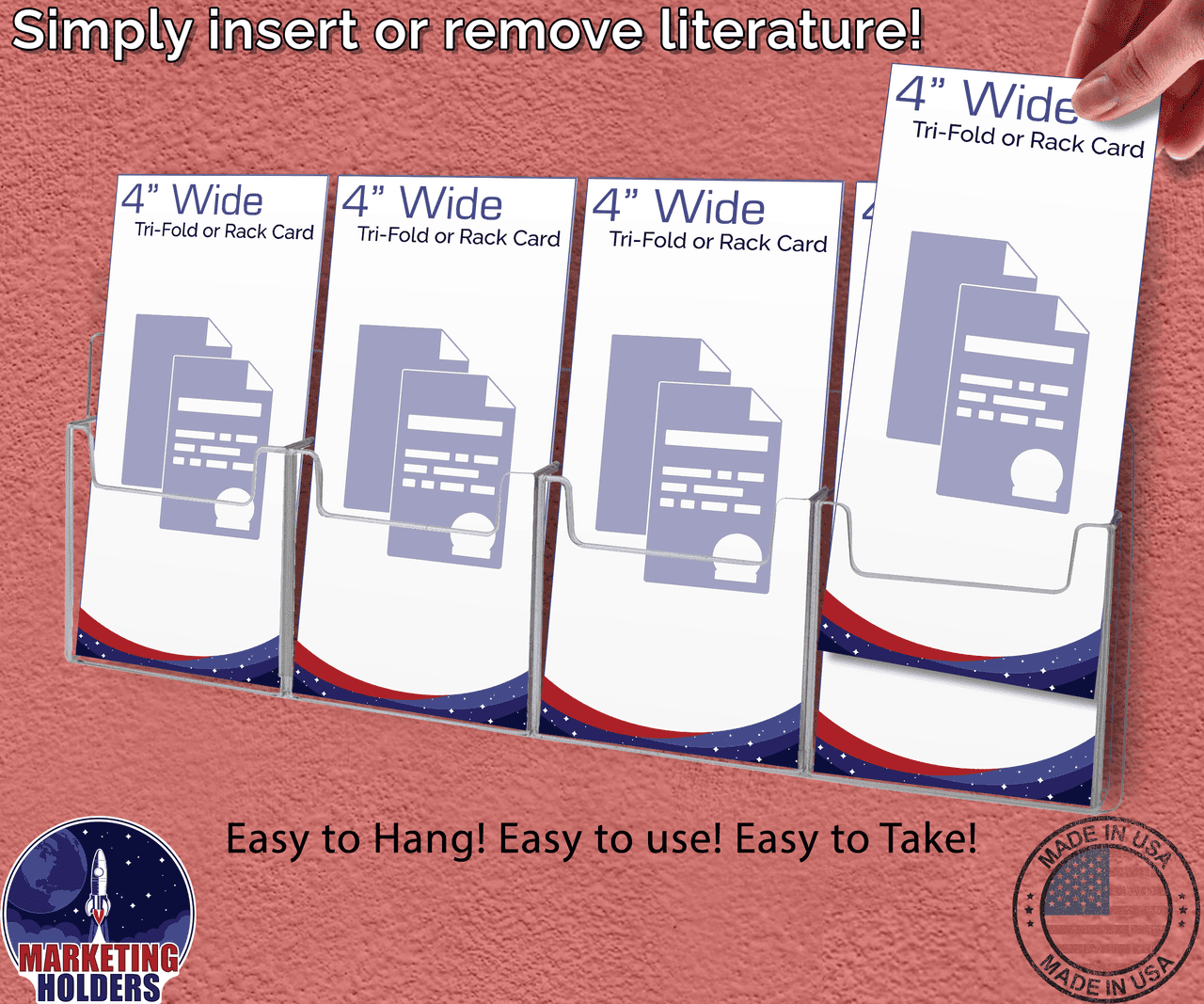 Wall 4 Pocket Trifold Holder for 4"W Brochures