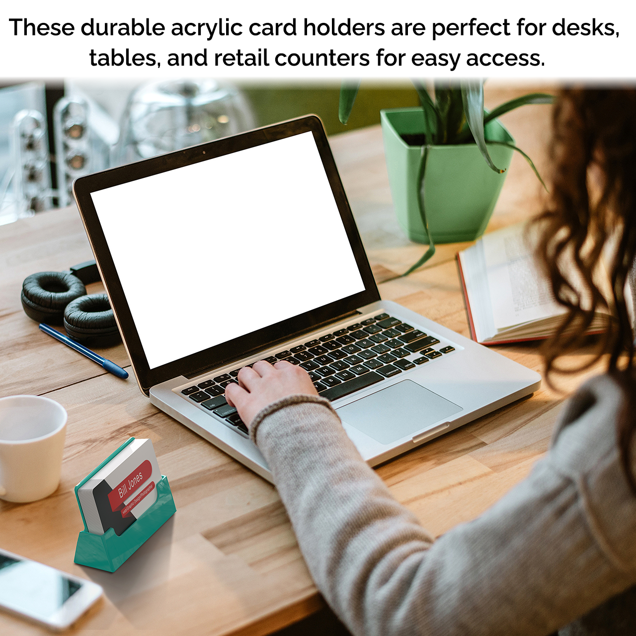 Teal Business Card Holder Single Pocket Countertop Display