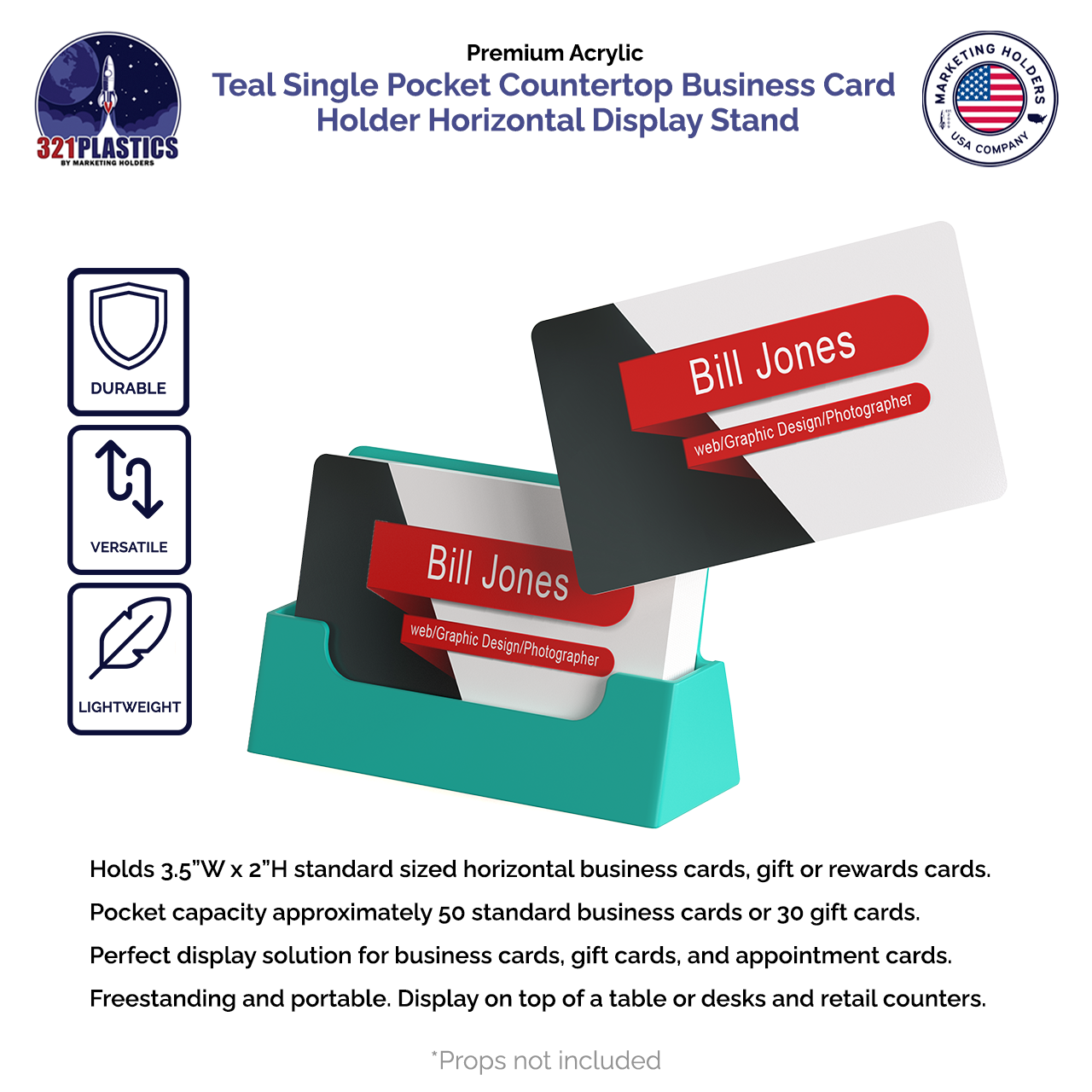 Teal Business Card Holder Single Pocket Countertop Display