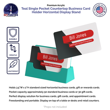 Teal Business Card Holder Single Pocket Countertop Display
