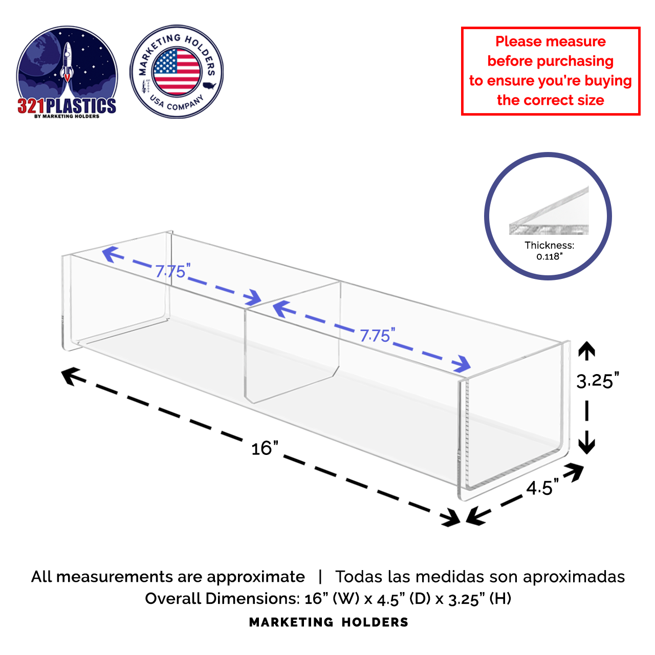 Clear Acrylic 16"W Double Compartment Storage Tray