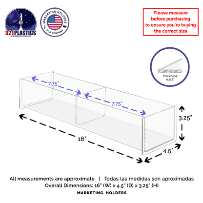 Clear Acrylic 16"W Double Compartment Storage Tray