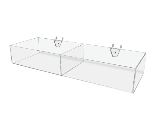 Pegboard 16.5"W Acrylic 2 Compartment Retail Product Storage Bin