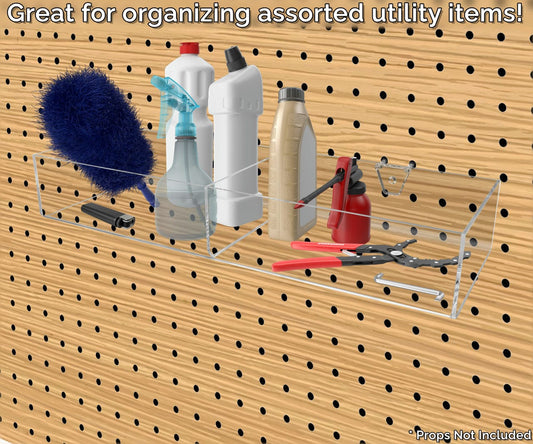 Pegboard 16.5"W Acrylic 2 Compartment Retail Product Storage Bin