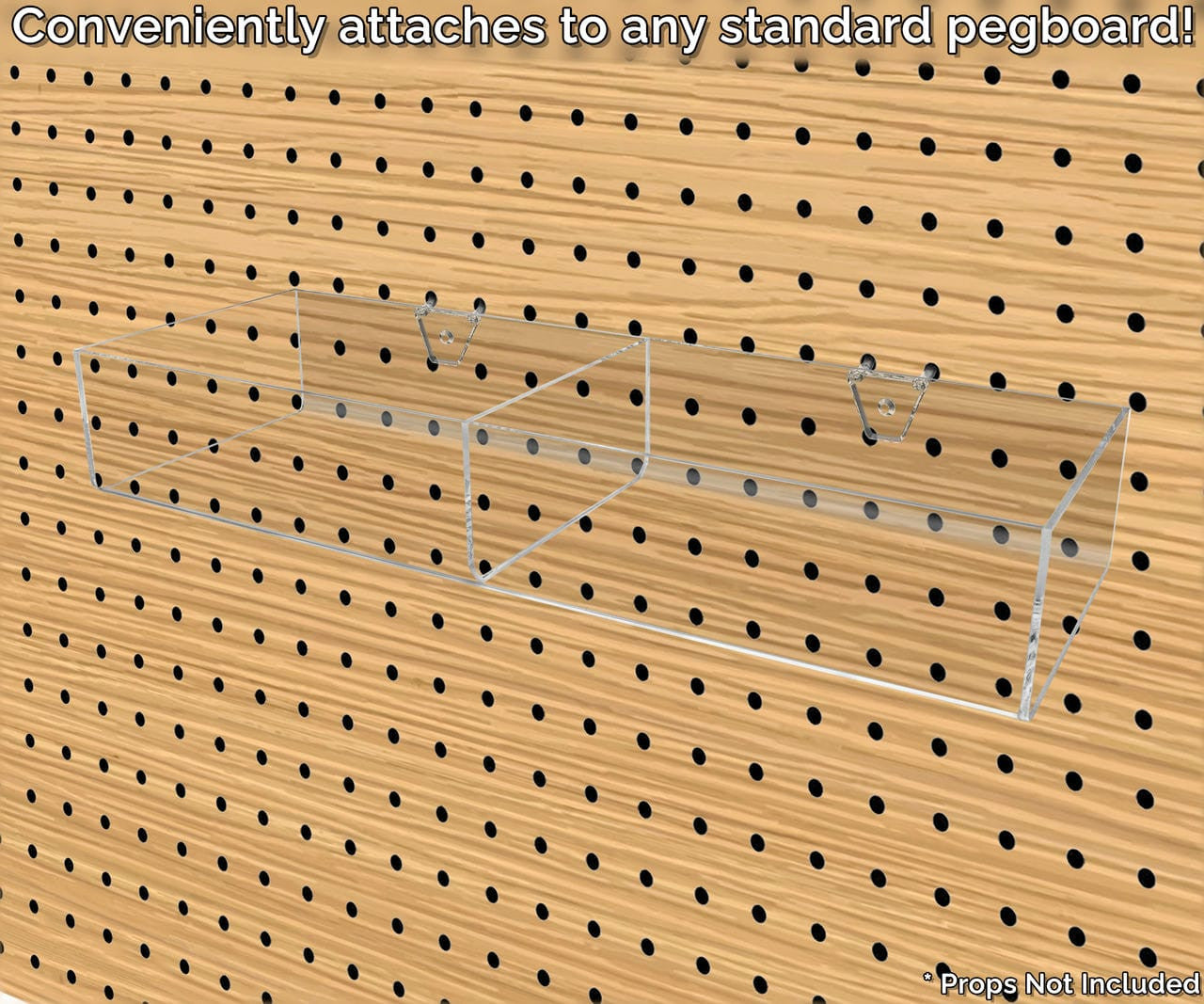 Pegboard 16.5"W Acrylic 2 Compartment Retail Product Storage Bin