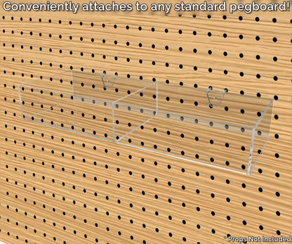 Pegboard 16.5"W Acrylic 2 Compartment Retail Product Storage Bin