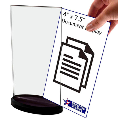 4"W x 9"H Table Sign Holder with Oval Black Base Acrylic Display