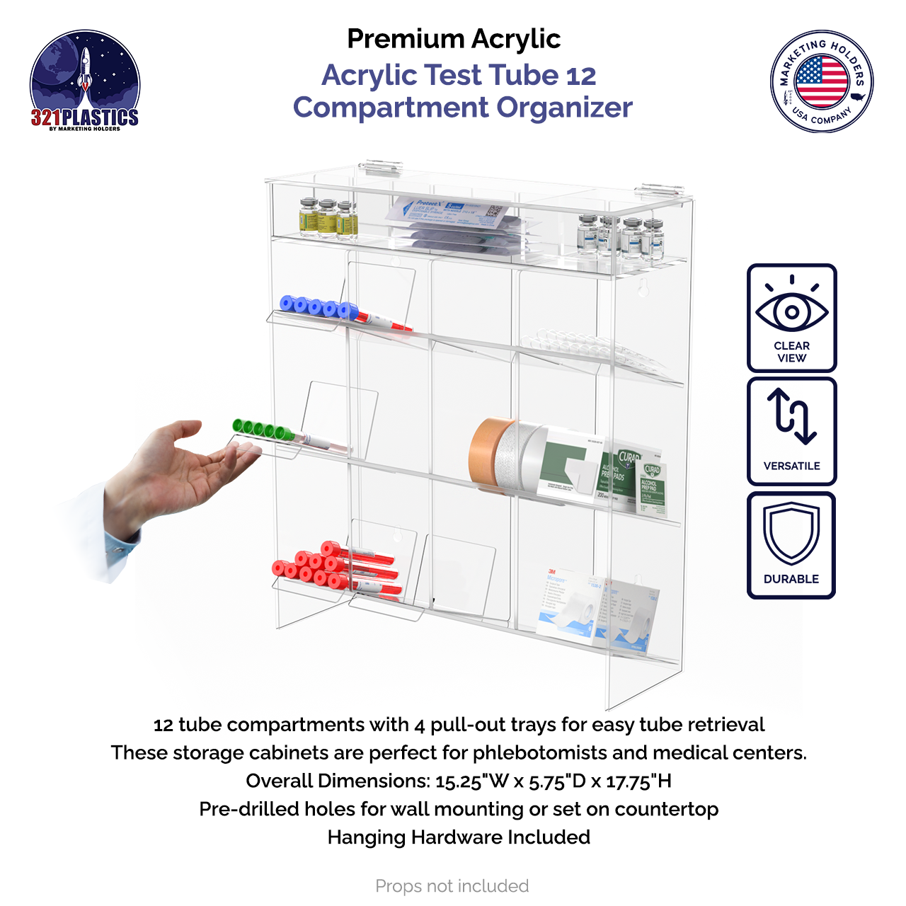 Acrylic Test Tube 12 Compartment Organizer
