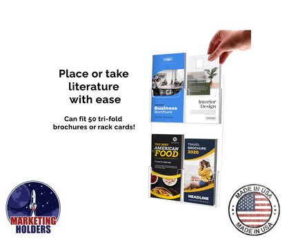 Wall 4 Pocket Brochure Holder for 4"W Trifold Literature
