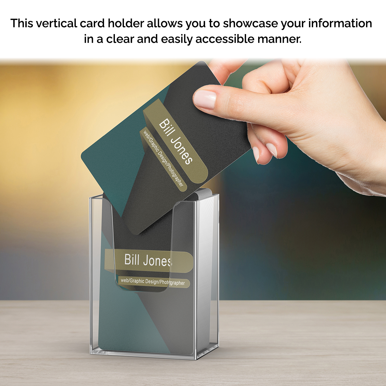 Vertical Business Card Holder Extra Capacity Tall Deep Acrylic