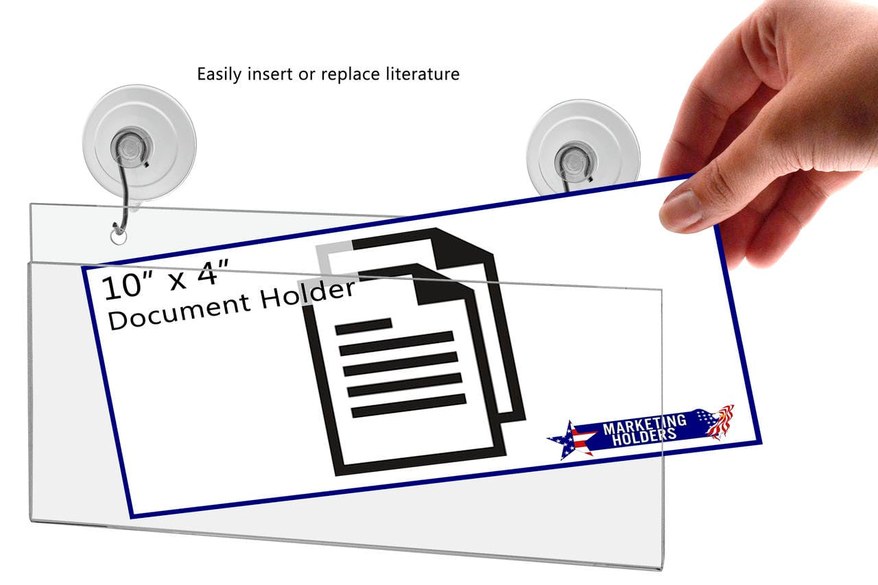 10"W x 4"H Window Mount Sign Holder Suction Cup with Hooks