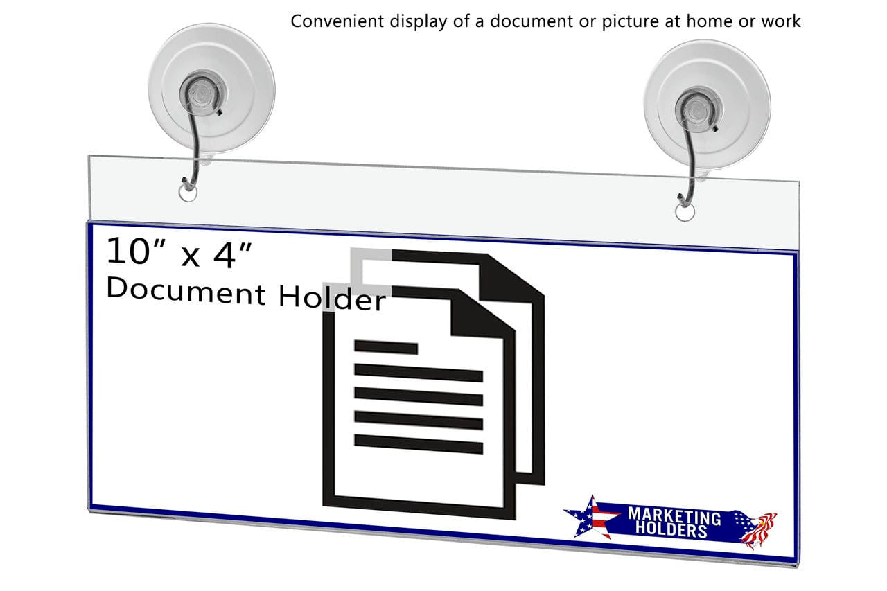 10"W x 4"H Window Mount Sign Holder Suction Cup with Hooks