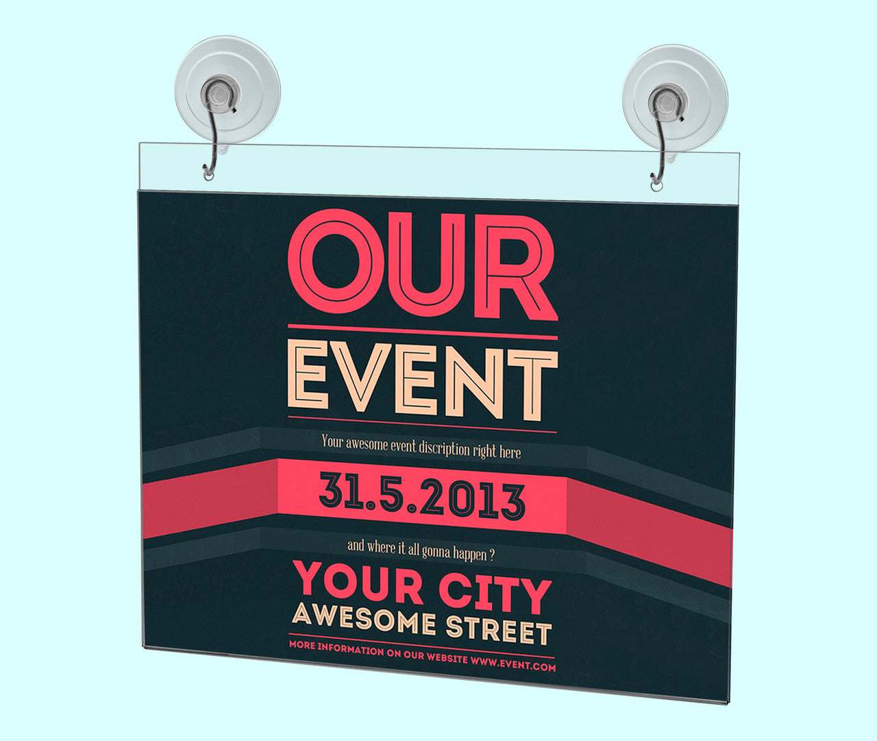 11"W x 7"H Window Mount Sign Holder Suction Cup with Hooks