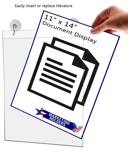 11"W x 14"H Window Mount Sign Holder Suction Cup with Hooks