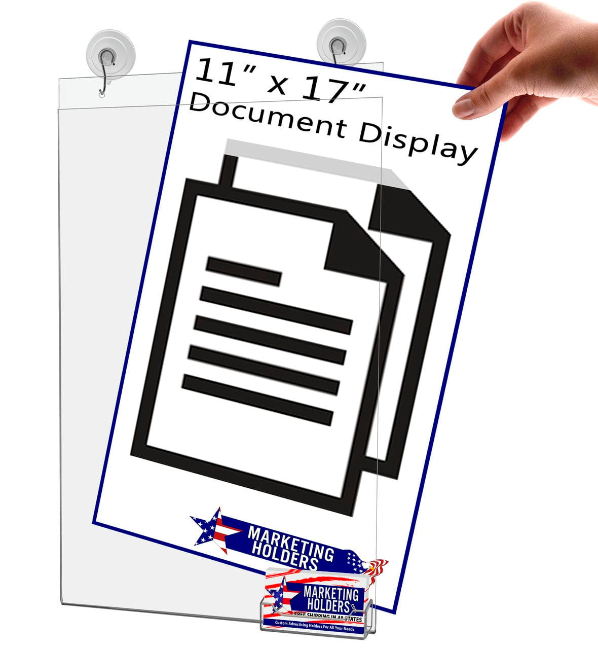 11"W x 17"H Window Sign Holder with Card Pocket and Suction Cup with Hooks