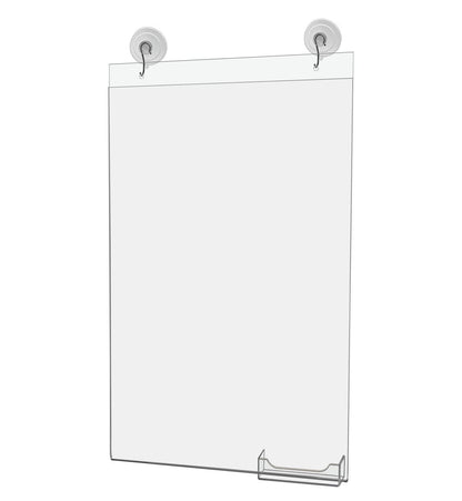 11"W x 17"H Window Sign Holder with Card Pocket and Suction Cup with Hooks