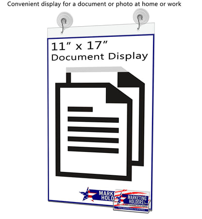 11"W x 17"H Window Sign Holder with Card Pocket and Suction Cup with Hooks
