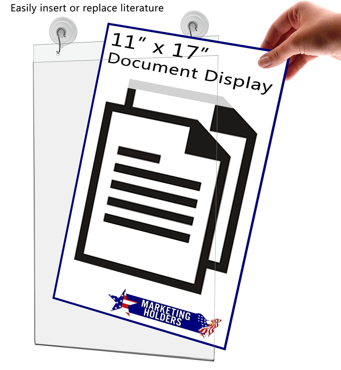 11"W x 17"H Window Mount Sign Holder Suction Cup with Hooks