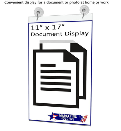 11"W x 17"H Window Mount Sign Holder Suction Cup with Hooks