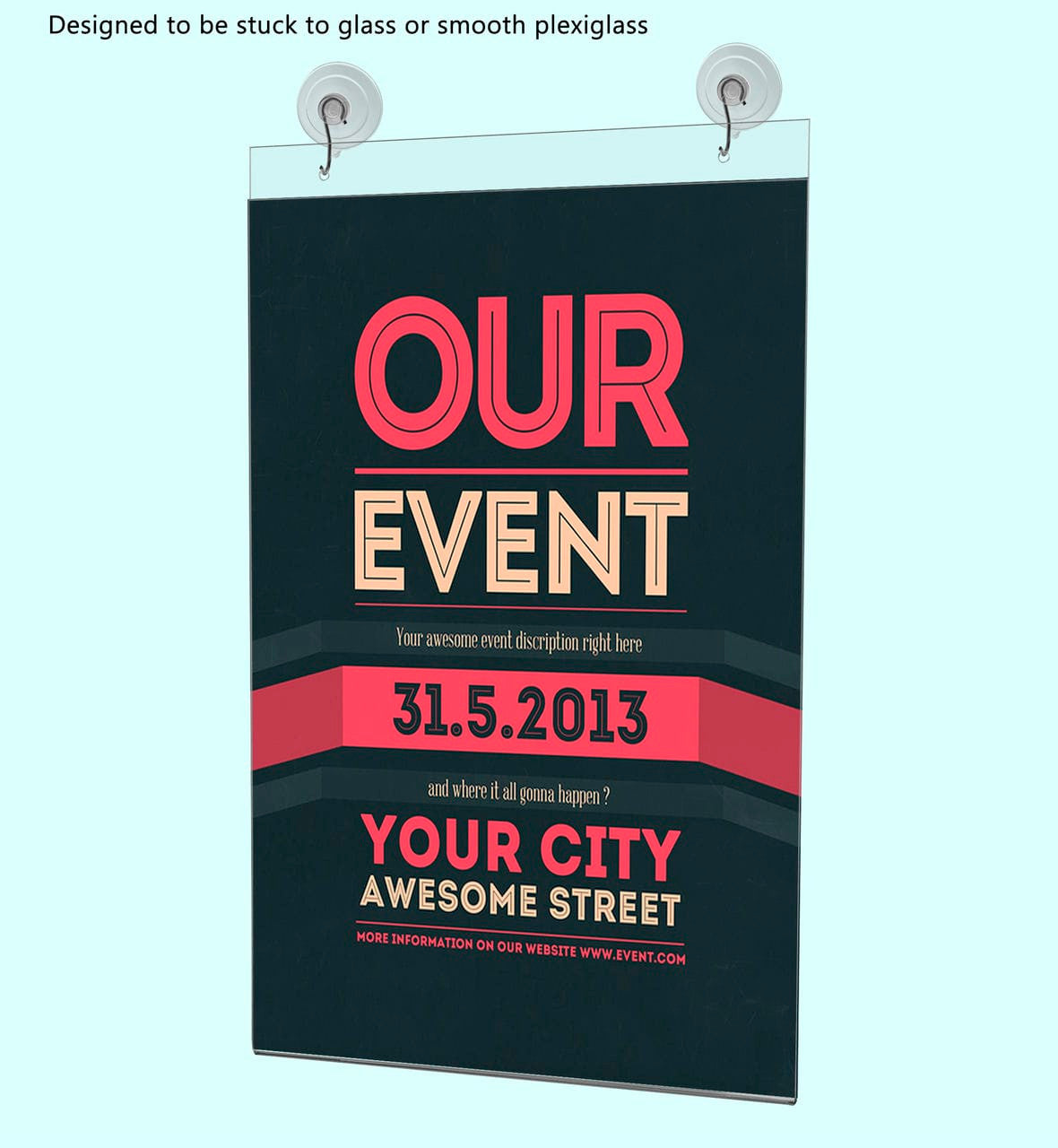 11"W x 17"H Window Mount Sign Holder Suction Cup with Hooks