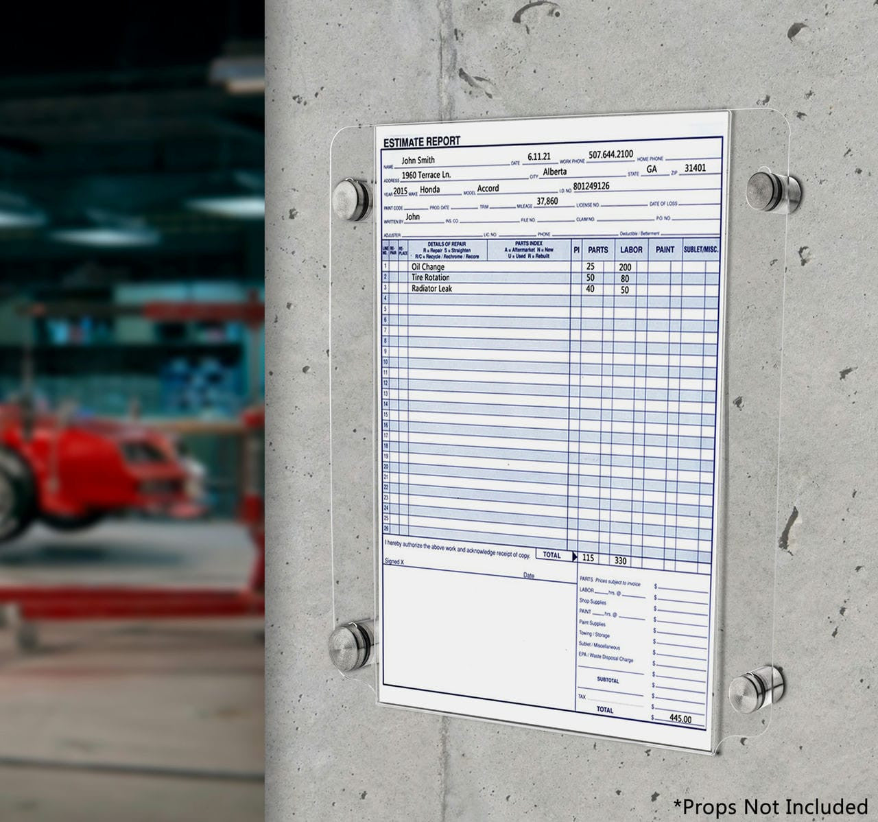 11"W x 17"H Sign Holder with Standoffs Photo Literature