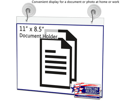 11"W x 8.5"H Window Sign Holder with Card Pocket and Suction Cup with Hooks