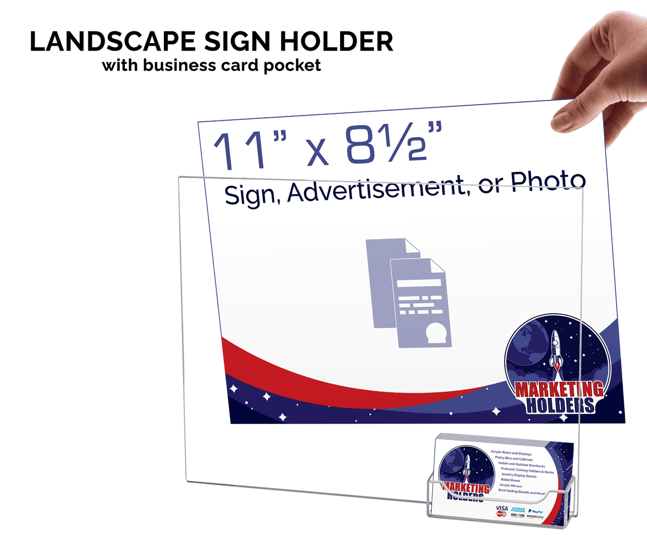 11"W x 8.5"H Wall Sign Holder with Business Card Pocket and Tape