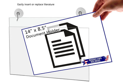 14"W x 8.5"H Window Mount Sign Holder Suction Cup with Hooks