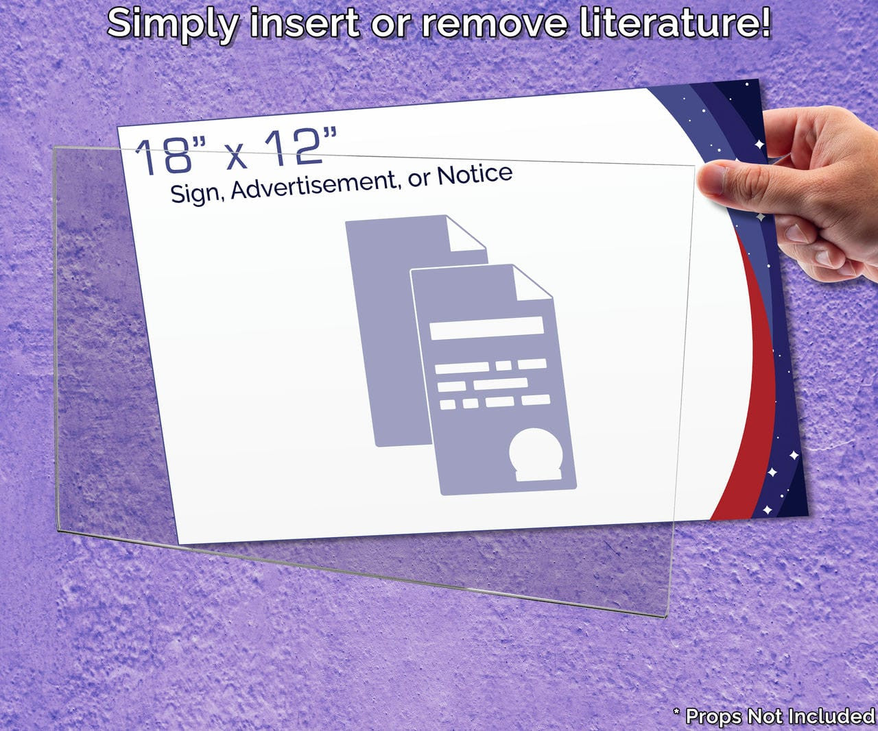 18"W x 12"H Wall Sign Poster Holder with Double Sided Tape