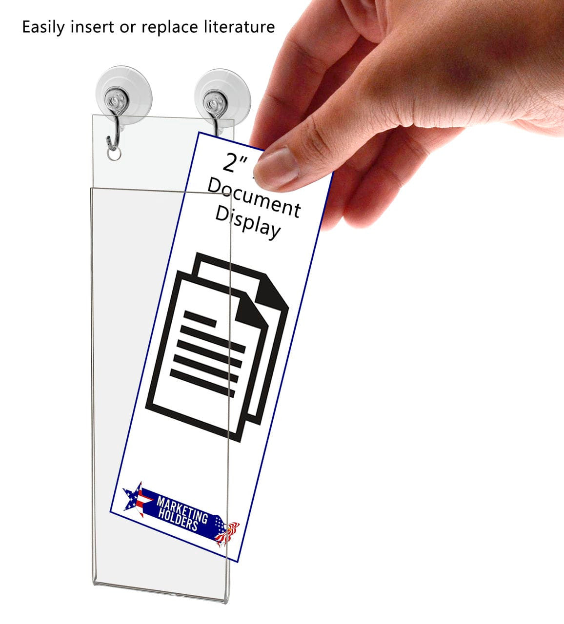 Small 2"W x 6"H Window Sign Holder with Suction Cup Hooks
