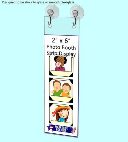 Small 2"W x 6"H Window Sign Holder with Suction Cup Hooks