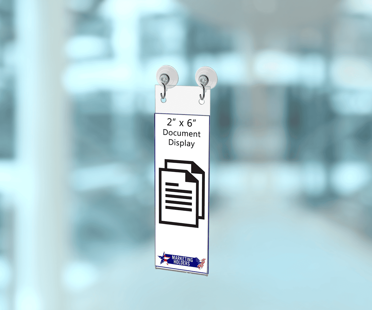 Small 2"W x 6"H Window Sign Holder with Suction Cup Hooks