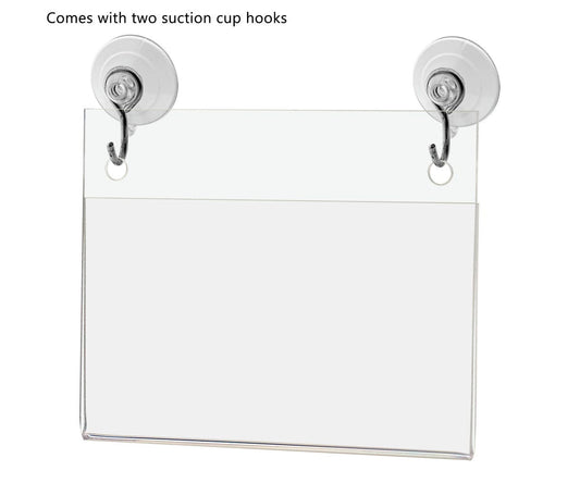 3.5"W x 2"H Window Mount Sign Holder Suction Cup with Hooks