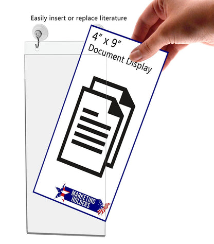 4"W x 9"H Window Mount Sign Holder Suction Cup with Hooks