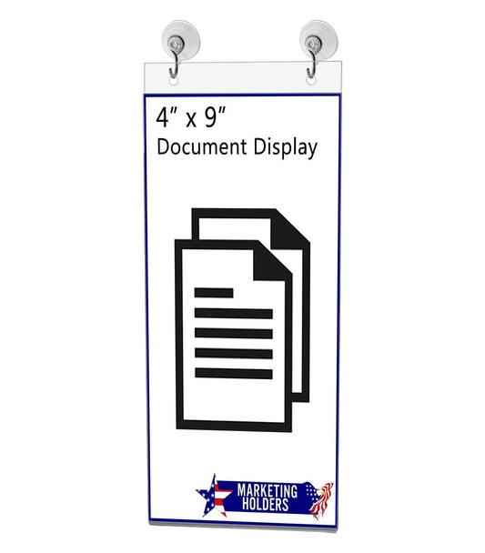 4"W x 9"H Window Mount Sign Holder Suction Cup with Hooks
