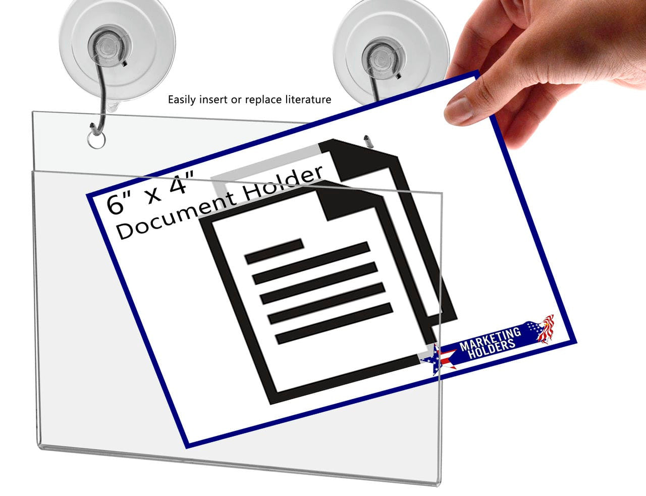 6"W x 4"H Window Mount Sign Holder Suction Cup with Hooks