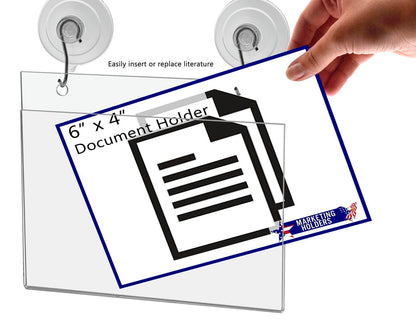 6"W x 4"H Window Mount Sign Holder Suction Cup with Hooks