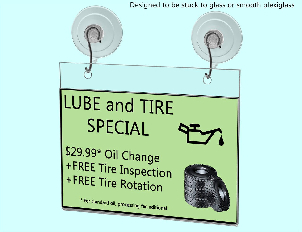 6"W x 4"H Window Mount Sign Holder Suction Cup with Hooks