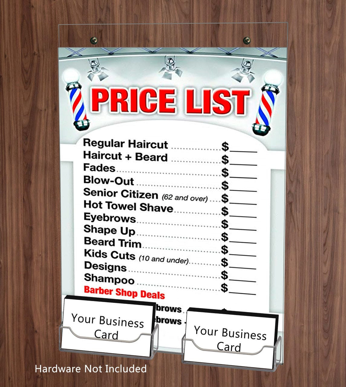 8.5"W x 11"H Sign Holder with 2 Business Card Pockets and Hardware