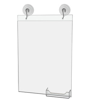 8.5"W x 11"H Window Sign Holder with Card Pocket and Suction Cup with Hooks