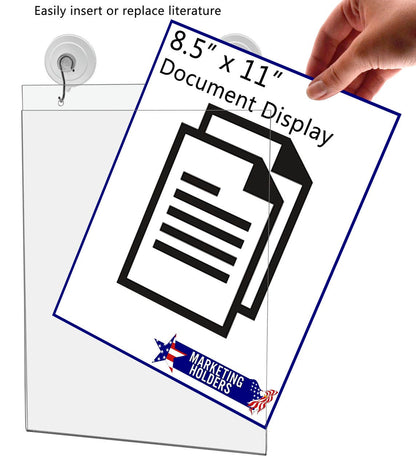 8.5"W x 11"H Window Mount Sign Holder Suction Cup with Hooks