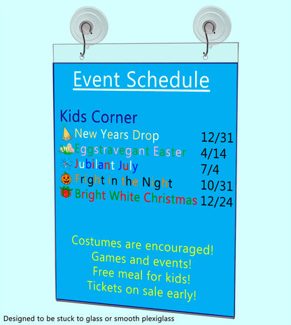 8.5"W x 11"H Window Mount Sign Holder Suction Cup with Hooks