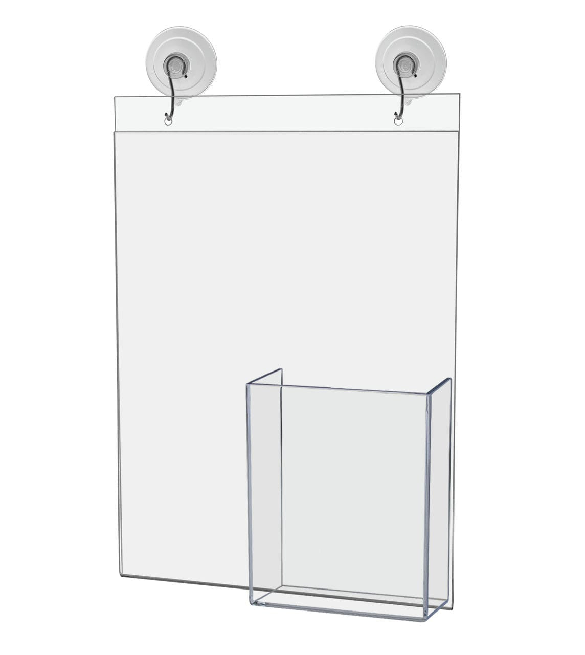8.5"W x 11"H Window Sign Holder with Brochure Pocket Suction Cup with Hooks