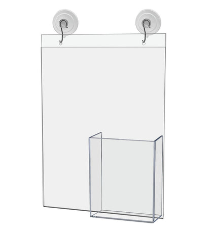 8.5"W x 11"H Window Sign Holder with Brochure Pocket Suction Cup with Hooks