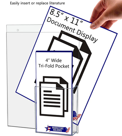 8.5"W x 11"H Wall Sign Holder with Brochure Pocket and Hardware