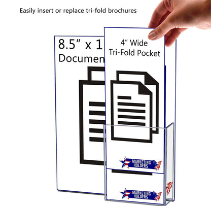 8.5"W x 11"H Wall Sign Holder with Brochure Pocket and Tape