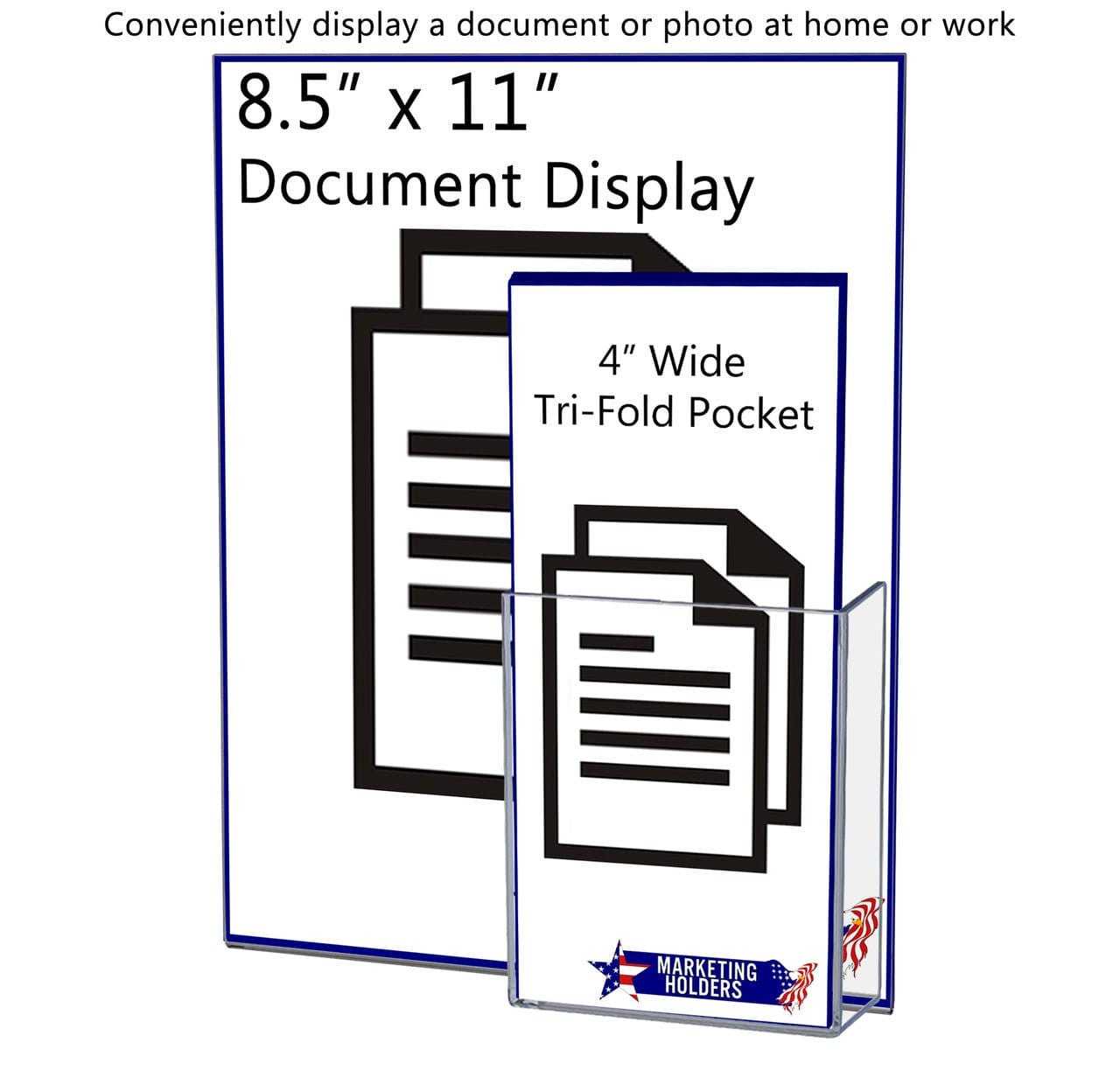 8.5"W x 11"H Wall Sign Holder with Brochure Pocket and Tape